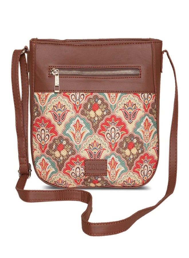 ZOUK حقيبة كتف نسائية من زوك مصنوعة يدوياً، متعددة الألوان، مطبوعة بنمط فن المغول، على شكل حرف U - Image 1